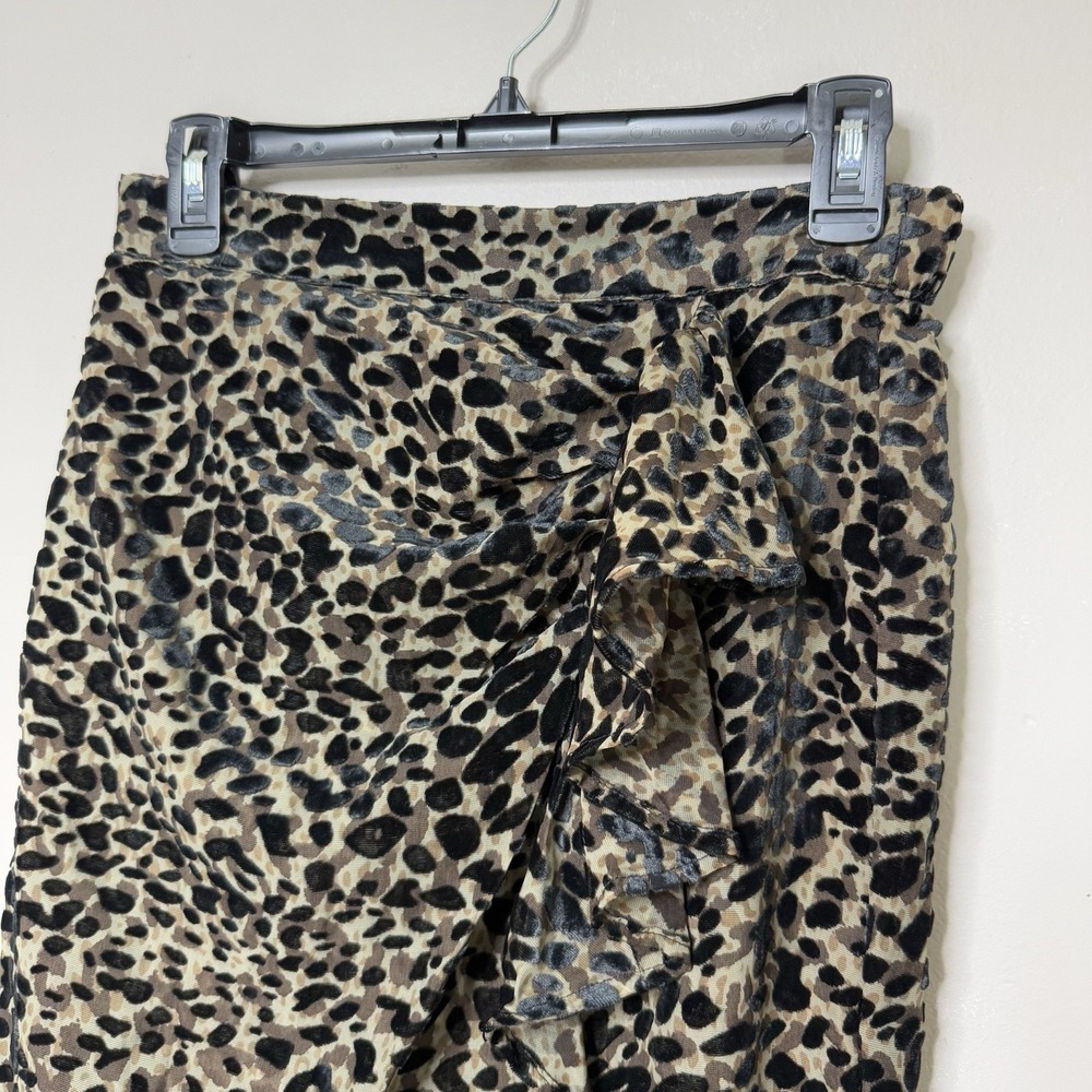 Rachel Zoe Women's Sz S Leopard Burnout Velvet Faux Wrap Ruffle Midi Skirt Black - Picture 4 of 16
